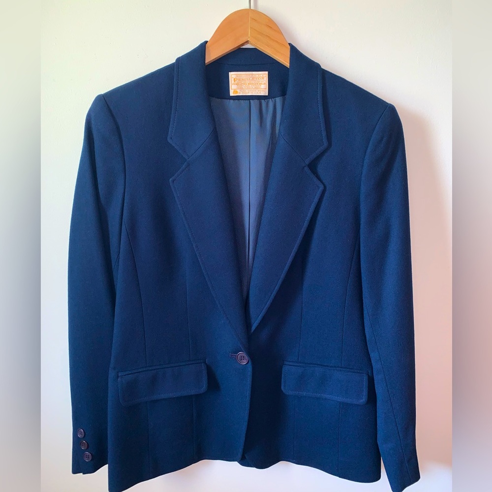 Pendleton Vintage Navy Wool Blazer Size 8 Classic Cut